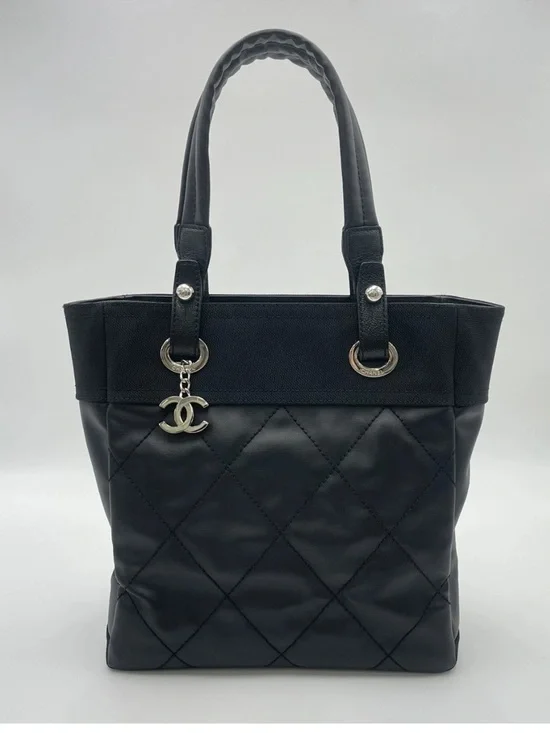Chanel Paris Biarritz PM Matelassé Leather Black Tote Bag W/B/D - Picture 4 of 14